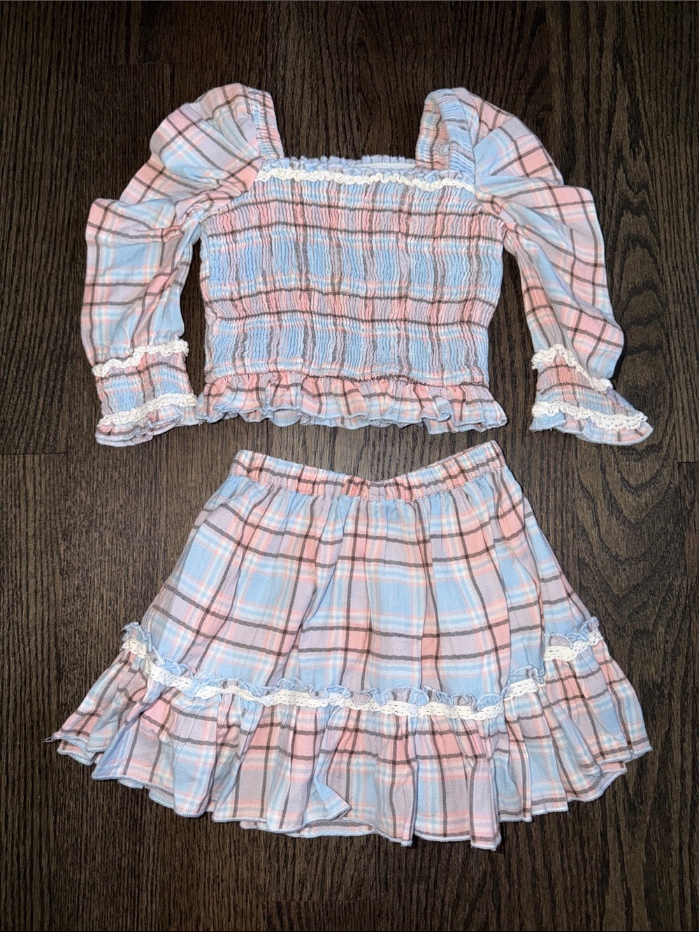 Ooh! La, La! Couture Pastel Pink & Light Blue Plaid Ruffled 2-Piece Set- size 4T
